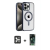 MARSİLYAN™- iPhone 15 Pro Max Kılıf Eksen Form Koleksiyonu - Siyah 360 Mat Full Body Arka Koruyucu + PVD Metal Kamera Lens - GI