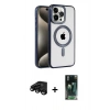 MARSİLYAN™- iPhone 15 Pro Max Kılıf Eksen Form Koleksiyonu - Siyah 360 Mat Full Body Arka Koruyucu + Raze Metal Kamera Lens - SH