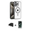 MARSİLYAN™- iPhone 15 Pro Max Kılıf Eksen Form Koleksiyonu - Siyah 360 Mat Full Body Arka Koruyucu + Raze Metal Kamera Lens - SH