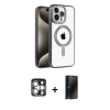 MARSİLYAN™- iPhone 15 Pro Max Kılıf Eksen Form Koleksiyonu - Siyah 3D Antistatik Hayalet Cam Ekran Koruyucu + PVD Metal Kamera Lens - GS