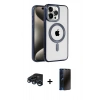 MARSİLYAN™- iPhone 15 Pro Max Kılıf Eksen Form Koleksiyonu - Siyah 3D Antistatik Hayalet Cam Ekran Koruyucu + Raze Metal Kamera Lens - LT
