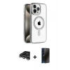 MARSİLYAN™- iPhone 15 Pro Max Kılıf Eksen Form Koleksiyonu - Siyah 3D Antistatik Hayalet Cam Ekran Koruyucu + Raze Metal Kamera Lens - GS