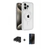 MARSİLYAN™- iPhone 15 Pro Max Kılıf Eksen Form Koleksiyonu - Siyah 3D Antistatik Hayalet Cam Ekran Koruyucu + Titanyum Gri Raze Metal Kamera Lens