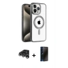 MARSİLYAN™- iPhone 15 Pro Max Kılıf Eksen Form Koleksiyonu - Siyah 3D Antistatik Hayalet Cam Ekran Koruyucu + Raze Metal Kamera Lens - GS