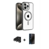 MARSİLYAN™- iPhone 15 Pro Max Kılıf Eksen Form Koleksiyonu - Siyah 3D Antistatik Hayalet Cam Ekran Koruyucu + Titanyum Gri Raze Metal Kamera Lens
