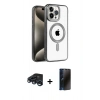 MARSİLYAN™- iPhone 15 Pro Max Kılıf Eksen Form Koleksiyonu - Siyah 3D Antistatik Hayalet Cam Ekran Koruyucu + Raze Metal Kamera Lens - LT