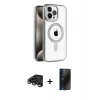 MARSİLYAN™- iPhone 15 Pro Max Kılıf Eksen Form Koleksiyonu - Siyah 3D Antistatik Hayalet Cam Ekran Koruyucu + Titanyum Gri Raze Metal Kamera Lens