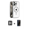 MARSİLYAN™- iPhone 15 Pro Max Kılıf Eksen Form Koleksiyonu - Siyah 3D Antistatik Hayalet Cam Ekran Koruyucu + PVD Metal Kamera Lens - SH