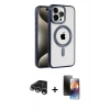 MARSİLYAN™- iPhone 15 Pro Max Kılıf Eksen Form Koleksiyonu - Siyah 3D Antistatik Mat Seramik Nano Ekran Koruyucu + Raze Metal Kamera Lens - GS