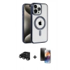 MARSİLYAN™- iPhone 15 Pro Max Kılıf Eksen Form Koleksiyonu - Siyah 3D Antistatik Mat Seramik Nano Ekran Koruyucu + Raze Metal Kamera Lens - SH