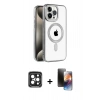 MARSİLYAN™- iPhone 15 Pro Max Kılıf Eksen Form Koleksiyonu - Siyah 3D Antistatik Mat Seramik Nano Ekran Koruyucu + PVD Metal Kamera Lens - SH