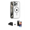 MARSİLYAN™- iPhone 15 Pro Max Kılıf Eksen Form Koleksiyonu - Siyah 3D Antistatik Mat Seramik Nano Ekran Koruyucu + Raze Metal Kamera Lens - SH
