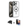 MARSİLYAN™- iPhone 15 Pro Max Kılıf Eksen Form Koleksiyonu - Siyah 3D Antistatik Mat Seramik Nano Ekran Koruyucu + Raze Metal Kamera Lens - GS