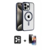 MARSİLYAN™- iPhone 15 Pro Max Kılıf Eksen Form Koleksiyonu - Siyah 3D Antistatik Mat Seramik Nano Ekran Koruyucu + PVD Metal Kamera Lens - SH