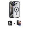 MARSİLYAN™- iPhone 15 Pro Max Kılıf Eksen Form Koleksiyonu - Siyah 3D Antistatik Mat Seramik Nano Ekran Koruyucu + PVD Metal Kamera Lens - TU