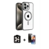MARSİLYAN™- iPhone 15 Pro Max Kılıf Eksen Form Koleksiyonu - Siyah 3D Antistatik Mat Seramik Nano Ekran Koruyucu + PVD Metal Kamera Lens - TU