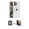 MARSİLYAN™- iPhone 15 Pro Max Kılıf Eksen Form Koleksiyonu - Siyah 3D Antistatik Mat Seramik Nano Ekran Koruyucu + PVD Metal Kamera Lens - SH