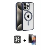 MARSİLYAN™- iPhone 15 Pro Max Kılıf Eksen Form Koleksiyonu - Siyah 3D Antistatik Mat Seramik Nano Ekran Koruyucu + PVD Metal Kamera Lens - GI