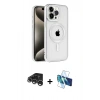 MARSİLYAN™- iPhone 15 Pro Max Kılıf Eksen Form Koleksiyonu - Siyah 3D Antistatik Seramik Nano Ekran Koruyucu + Gümüş Raze Metal Kamera Lens