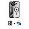 MARSİLYAN™- iPhone 15 Pro Max Kılıf Eksen Form Koleksiyonu - Siyah 3D Antistatik Seramik Nano Ekran Koruyucu + PVD Metal Kamera Lens - LT