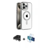MARSİLYAN™- iPhone 15 Pro Max Kılıf Eksen Form Koleksiyonu - Siyah 3D Antistatik Seramik Nano Ekran Koruyucu + Gümüş Raze Metal Kamera Lens