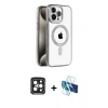 MARSİLYAN™- iPhone 15 Pro Max Kılıf Eksen Form Koleksiyonu - Siyah 3D Antistatik Seramik Nano Ekran Koruyucu + PVD Metal Kamera Lens - SH
