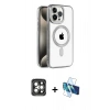 MARSİLYAN™- iPhone 15 Pro Max Kılıf Eksen Form Koleksiyonu - Siyah 3D Antistatik Seramik Nano Ekran Koruyucu + PVD Metal Kamera Lens - GI