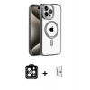 MARSİLYAN™- iPhone 15 Pro Max Kılıf Eksen Form Koleksiyonu - Siyah Bilvis 0.18mm Plus Cam Ekran Koruyucu + PVD Metal Kamera Lens - TU