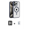 MARSİLYAN™- iPhone 15 Pro Max Kılıf Eksen Form Koleksiyonu - Siyah Bilvis 0.18mm Plus Cam Ekran Koruyucu + PVD Metal Kamera Lens - SH