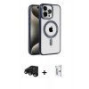 MARSİLYAN™- iPhone 15 Pro Max Kılıf Eksen Form Koleksiyonu - Siyah Bilvis 0.18mm Plus Cam Ekran Koruyucu + Raze Metal Kamera Lens - SH