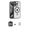 MARSİLYAN™- iPhone 15 Pro Max Kılıf Eksen Form Koleksiyonu - Siyah Bilvis 0.18mm Plus Cam Ekran Koruyucu + PVD Metal Kamera Lens - TU