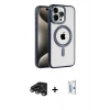 MARSİLYAN™- iPhone 15 Pro Max Kılıf Eksen Form Koleksiyonu - Siyah Bilvis 0.18mm Plus Cam Ekran Koruyucu + Raze Metal Kamera Lens - TMGI