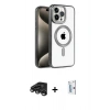 MARSİLYAN™- iPhone 15 Pro Max Kılıf Eksen Form Koleksiyonu - Siyah Bilvis 0.18mm Plus Cam Ekran Koruyucu + Raze Metal Kamera Lens - TMGI