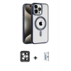 MARSİLYAN™- iPhone 15 Pro Max Kılıf Eksen Form Koleksiyonu - Siyah Bilvis 0.18mm Plus Cam Ekran Koruyucu + PVD Metal Kamera Lens - GI