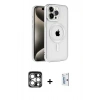 MARSİLYAN™- iPhone 15 Pro Max Kılıf Eksen Form Koleksiyonu - Siyah Bilvis 0.18mm Plus Cam Ekran Koruyucu + PVD Metal Kamera Lens - GS