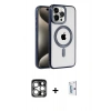 MARSİLYAN™- iPhone 15 Pro Max Kılıf Eksen Form Koleksiyonu - Siyah Bilvis 0.18mm Plus Cam Ekran Koruyucu + PVD Metal Kamera Lens - GS