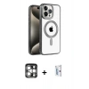 MARSİLYAN™- iPhone 15 Pro Max Kılıf Eksen Form Koleksiyonu - Siyah Bilvis 0.18mm Plus Cam Ekran Koruyucu + PVD Metal Kamera Lens - GS