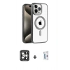 MARSİLYAN™- iPhone 15 Pro Max Kılıf Eksen Form Koleksiyonu - Siyah Bilvis 0.18mm Plus Cam Ekran Koruyucu + PVD Metal Kamera Lens - GI