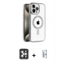 MARSİLYAN™- iPhone 15 Pro Max Kılıf Eksen Form Koleksiyonu - Siyah Bilvis 0.18mm Plus Cam Ekran Koruyucu + PVD Metal Kamera Lens - GI