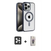 MARSİLYAN™- iPhone 15 Pro Max Kılıf Eksen Form Koleksiyonu - Siyah Bilvis 3D Cam Ekran Koruyucu + PVD Metal Kamera Lens - SH