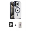 MARSİLYAN™- iPhone 15 Pro Max Kılıf Eksen Form Koleksiyonu - Siyah Bilvis 3D Cam Ekran Koruyucu + PVD Metal Kamera Lens - GI