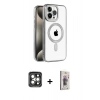 MARSİLYAN™- iPhone 15 Pro Max Kılıf Eksen Form Koleksiyonu - Siyah Bilvis 3D Cam Ekran Koruyucu + PVD Metal Kamera Lens - GI