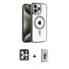 MARSİLYAN™- iPhone 15 Pro Max Kılıf Eksen Form Koleksiyonu - Siyah Bilvis 3D Cam Ekran Koruyucu + PVD Metal Kamera Lens - LT