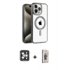 MARSİLYAN™- iPhone 15 Pro Max Kılıf Eksen Form Koleksiyonu - Siyah Bilvis 3D Cam Ekran Koruyucu + PVD Metal Kamera Lens - GI
