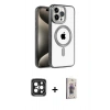 MARSİLYAN™- iPhone 15 Pro Max Kılıf Eksen Form Koleksiyonu - Siyah Bilvis 3D Cam Ekran Koruyucu + PVD Metal Kamera Lens - SH