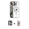 MARSİLYAN™- iPhone 15 Pro Max Kılıf Eksen Form Koleksiyonu - Siyah Bilvis 3D Cam Ekran Koruyucu + PVD Metal Kamera Lens - LT