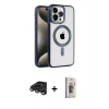 MARSİLYAN™- iPhone 15 Pro Max Kılıf Eksen Form Koleksiyonu - Siyah Bilvis 3D Cam Ekran Koruyucu + Raze Metal Kamera Lens - TMGI