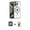 MARSİLYAN™- iPhone 15 Pro Max Kılıf Eksen Form Koleksiyonu - Siyah Bilvis 3D Mat Cam Ekran Koruyucu + PVD Metal Kamera Lens - GI