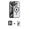 MARSİLYAN™- iPhone 15 Pro Max Kılıf Eksen Form Koleksiyonu - Siyah Bilvis 3D Mat Cam Ekran Koruyucu + PVD Metal Kamera Lens - SH