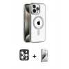 MARSİLYAN™- iPhone 15 Pro Max Kılıf Eksen Form Koleksiyonu - Siyah Bilvis 3D Mat Cam Ekran Koruyucu + PVD Metal Kamera Lens - LT